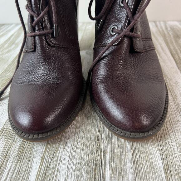 Franco Sarto Boots Eden Womens 8 Burgundy Leather Lace Up Block Heel - Picture 4 of 13